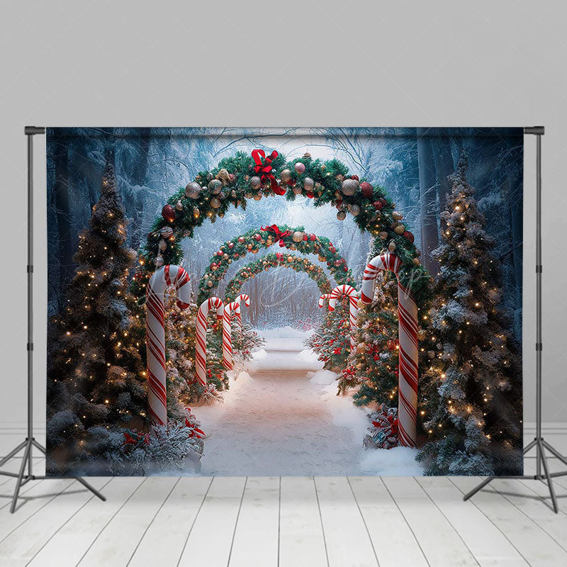 Lofaris Pine Trees Wreath Arch Door Cane Candy Xmas Backdrop