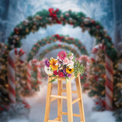 Lofaris Pine Trees Wreath Arch Door Cane Candy Xmas Backdrop