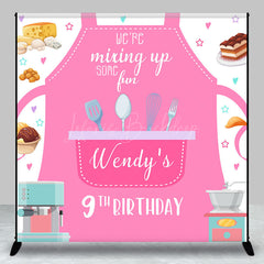 Lofaris Pink Apron Baking Custom Name 9th Birthday Backdrop