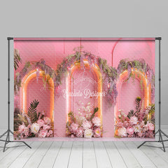 Lofaris Pink Arch Wall Greenery Floral Light Wedding Backdrop