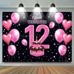 Lofaris Pink Balloon Cake Official Teenager 12th Backdrop