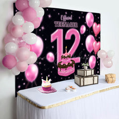 Lofaris Pink Balloon Cake Official Teenager 12th Backdrop