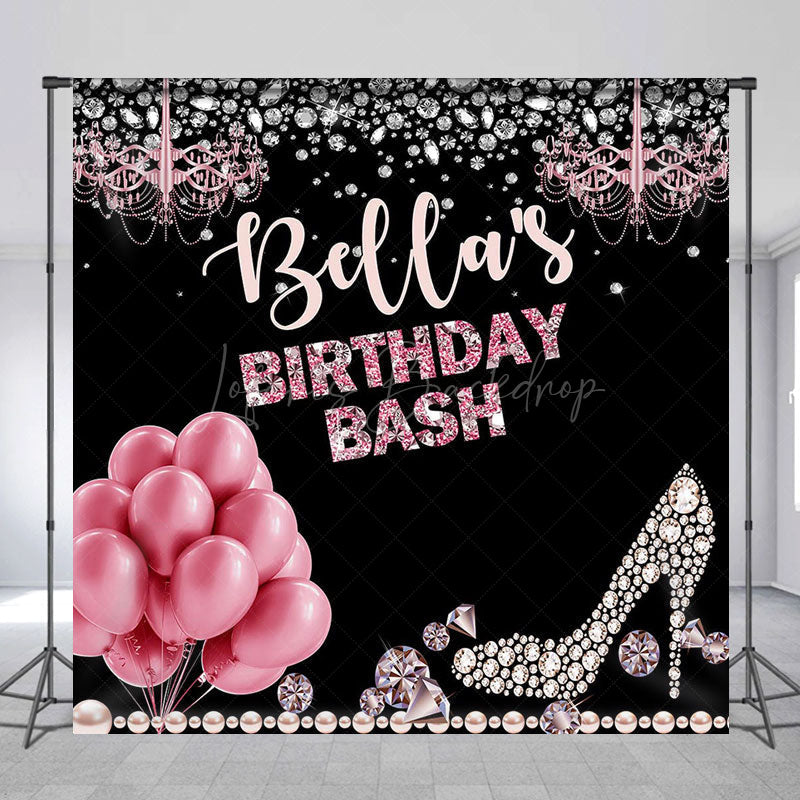 Lofaris Pink Balloon Diamonds Custom Name Birthday Backdrop