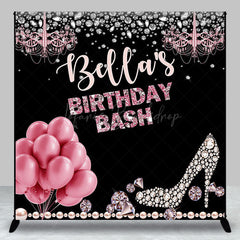 Lofaris Pink Balloon Diamonds Custom Name Birthday Backdrop