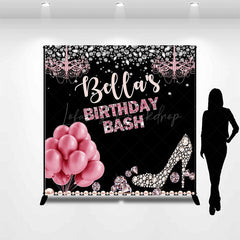 Lofaris Pink Balloon Diamonds Custom Name Birthday Backdrop