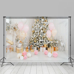 Lofaris Pink Balloon Gold White Bauble Tree Xmas Backdrop