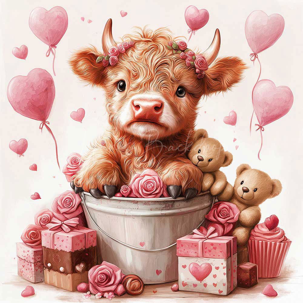 Lofaris Pink Balloon Rose Cow Valentines Day Shower Curtain