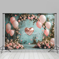 Lofaris Pink Balloons Arch Floral Valentines Day Backdrop