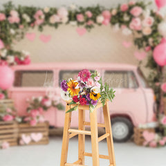 Lofaris Pink Balloons Bus Greenery Valentines Day Backdrop