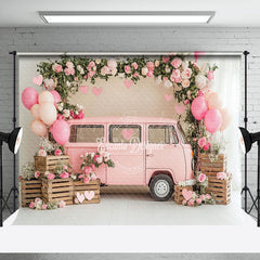 Lofaris Pink Balloons Bus Greenery Valentines Day Backdrop