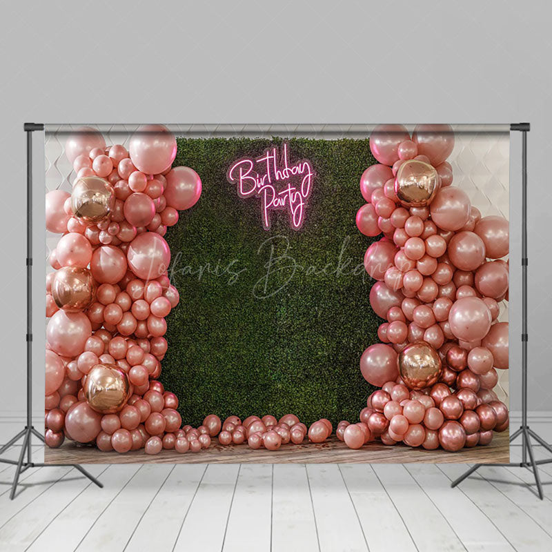 Lofaris Pink Balloons Green Grass Wall Birthday Backdrop