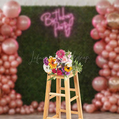 Lofaris Pink Balloons Green Grass Wall Birthday Backdrop