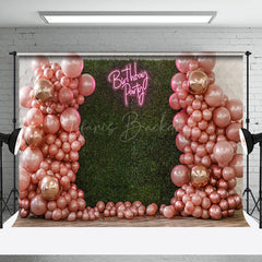 Lofaris Pink Balloons Green Grass Wall Birthday Backdrop