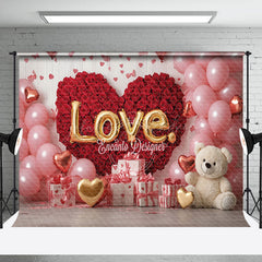 Lofaris Pink Balloons Red Rose Bear Valentines Day Backdrop