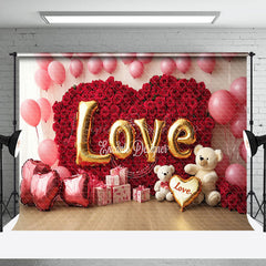 Lofaris Pink Balloons Rose Heart Bear Valentines Day Backdrop