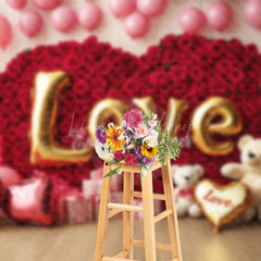 Lofaris Pink Balloons Rose Heart Bear Valentines Day Backdrop