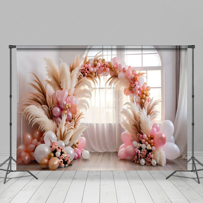 Lofaris Pink Beige Arch Balloons Boho Photography Backdrop