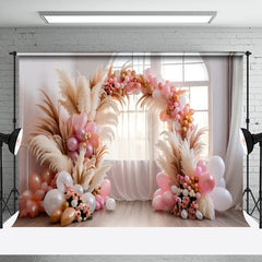 Lofaris Pink Beige Arch Balloons Boho Photography Backdrop