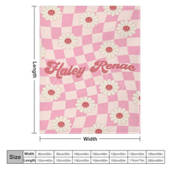 Lofaris Pink Beige Plaid Simle Daisy Custom Name Blanket