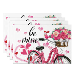 Lofaris Pink Bike Floral Romantic Be Mine Set Of 4 Placemats