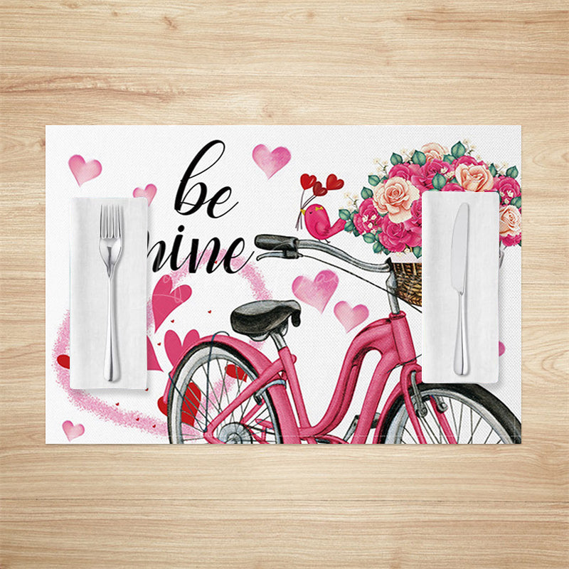 Lofaris Pink Bike Floral Romantic Be Mine Set Of 4 Placemats