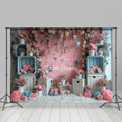 Lofaris Pink Blue Floral Valentines Vibe Room Set Backdrop