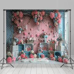 Lofaris Pink Blue Floral Valentines Vibe Room Set Backdrop