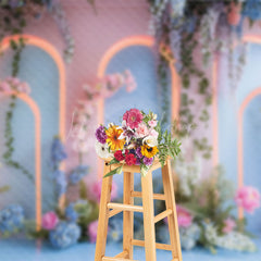 Lofaris Pink Blue Lighted Arch Floral Wedding Photo Backdrop