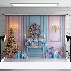 Lofaris Pink Blue Wall Gift Box Pine Tree Christmas Backdrop