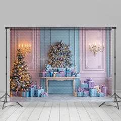 Lofaris Pink Blue Wall Gift Box Pine Tree Christmas Backdrop