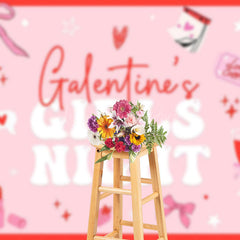 Lofaris Pink Bow Tie Heart Galentines Girls Night Backdrop