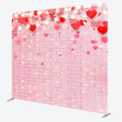 Lofaris Pink Brick Red Hearts Valentines Day Square Backdrop