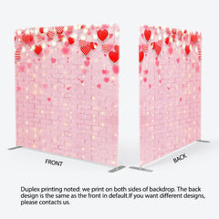 Lofaris Pink Brick Red Hearts Valentines Day Square Backdrop