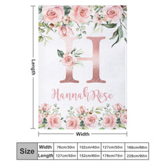 Lofaris Pink Capital Letters Rose Leaves Custom Name Blanket