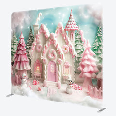 Lofaris Pink Castle Christmas Party Square Tension Backdrop