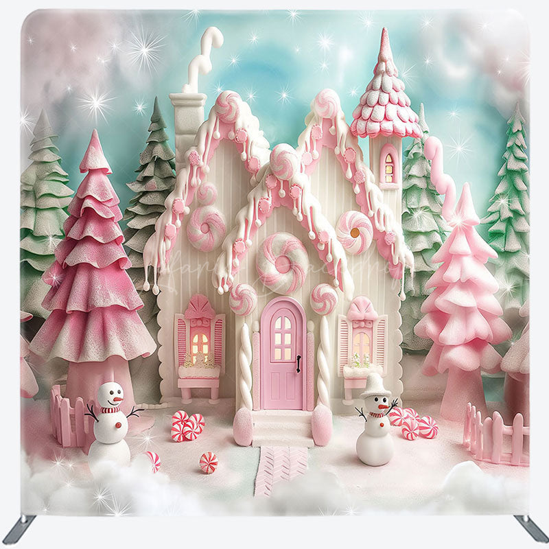 Lofaris Pink Castle Christmas Party Square Tension Backdrop