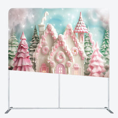 Lofaris Pink Castle Christmas Party Square Tension Backdrop