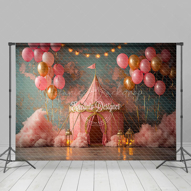 Lofaris Pink Circus Tent Balloon Lighted Cake Smash Backdrop