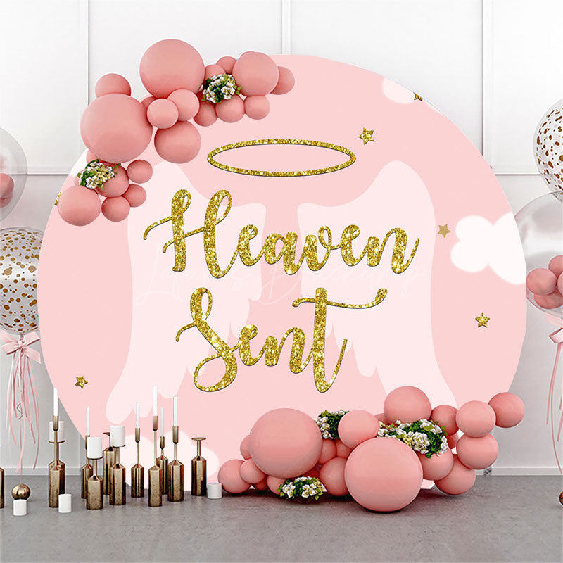 Lofaris Pink Cloud Gold Glitter Heaven Sent Round Backdrop