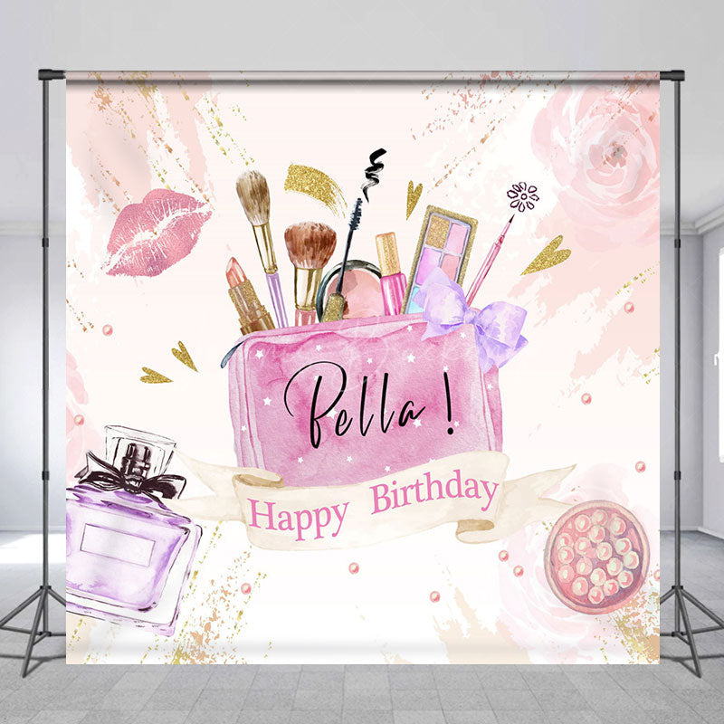 Lofaris Pink Cosmetics Perfume Custom Name Birthday Backdrop