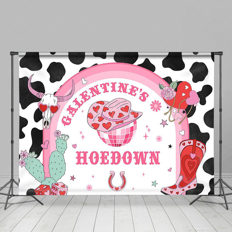 Lofaris Pink Cow Pattern Cowgirl Galentines Hoedown Backdrop