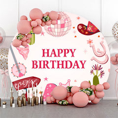 Lofaris Pink Cowgirl Disco Ball Round Birthday Backdrop