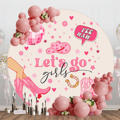 Lofaris Pink Cowgirl Disco Ball Stars Lets Go Round Backdrop