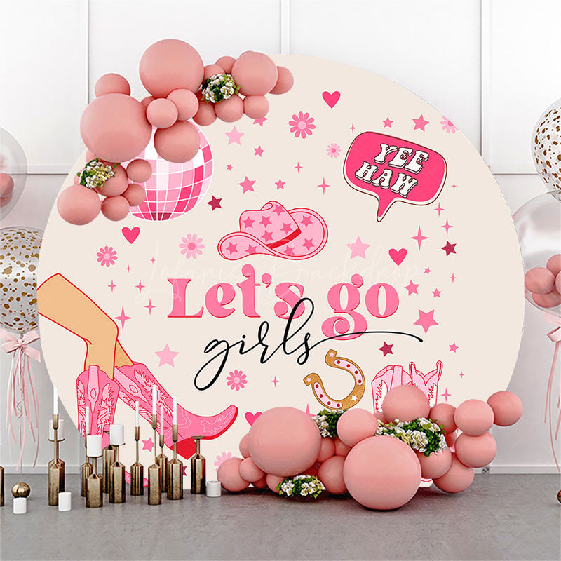 Lofaris Pink Cowgirl Disco Ball Stars Lets Go Round Backdrop