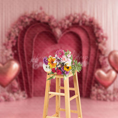 Lofaris Pink Curtain Floral Arch Heart Balloon Backdrop