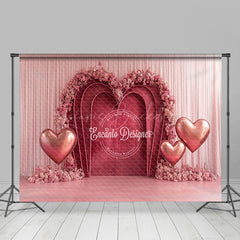 Lofaris Pink Curtain Floral Arch Heart Balloon Backdrop