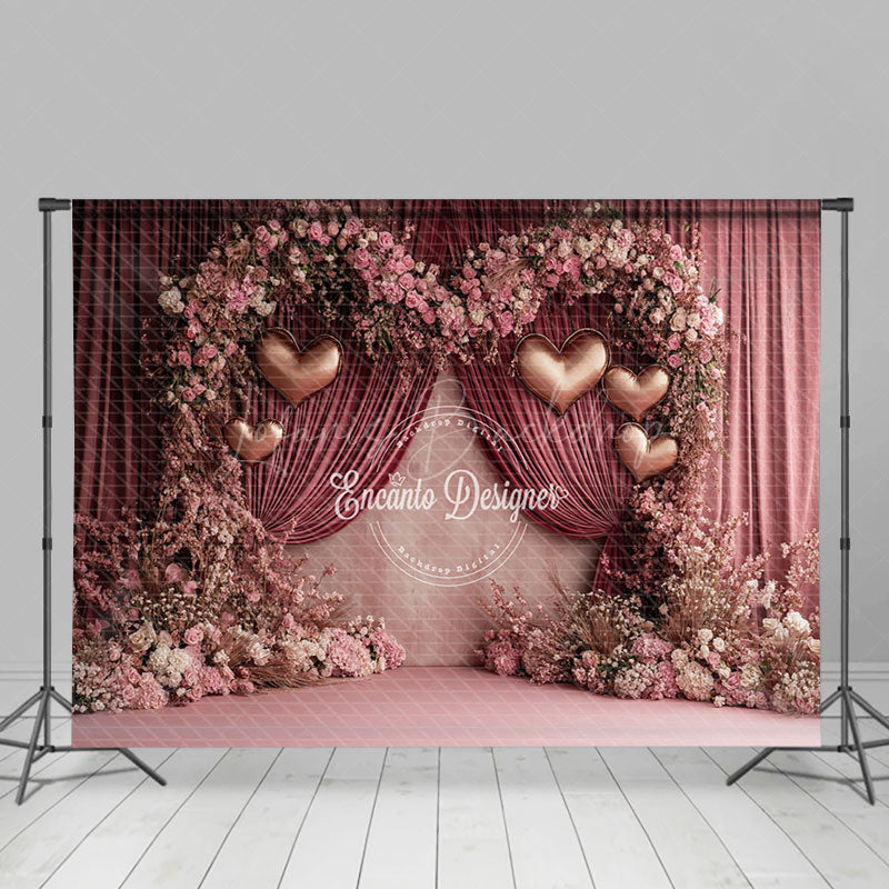 Lofaris Pink Curtain Floral Romantic Valentines Day Backdrop