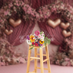 Lofaris Pink Curtain Floral Romantic Valentines Day Backdrop