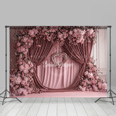 Lofaris Pink Curtain Romantic Floral Valentines Day Backdrop