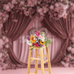 Lofaris Pink Curtain Romantic Floral Valentines Day Backdrop